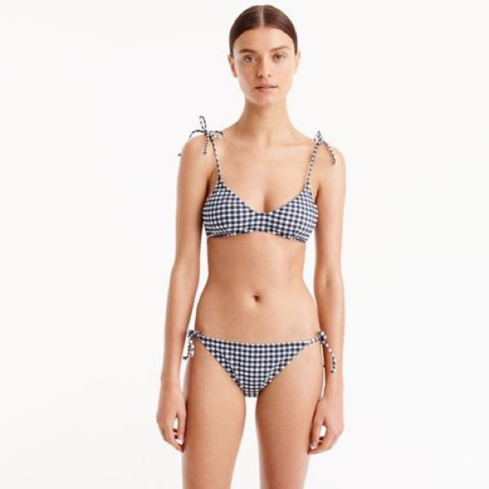 [J.Crew] Classic Gingham Shoulder Tie French Seersucker Bikini